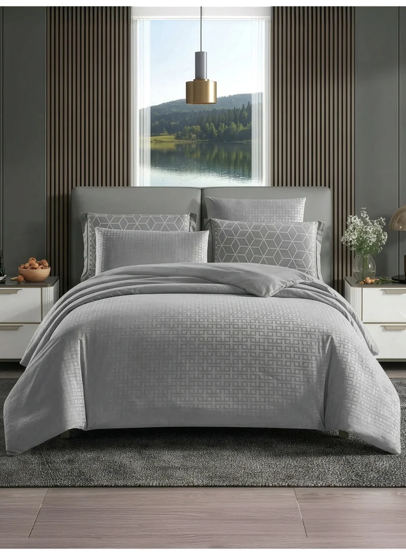 Donetella Geometric Duvet Set, Queen Size Fits 180x200 cm - 4-Pcs Bed Set, Brushed Microfiber Fabric - 1 Duvet Cover, 1 Fitted Sheet, 1 Pillow Shams, 1 Pillowcases (Filler Not Included)