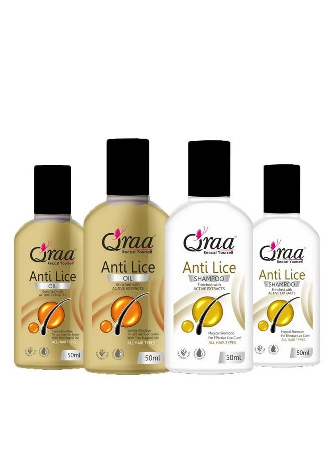 Qraa Qraa Anti Lice Oil with Shampoo (New Pack of 4 x 50ml)|Made with Neem, Reetha & Shikakai |Trusted by Mothers | Safe for Babies, Children, Men & Women  - Image 1