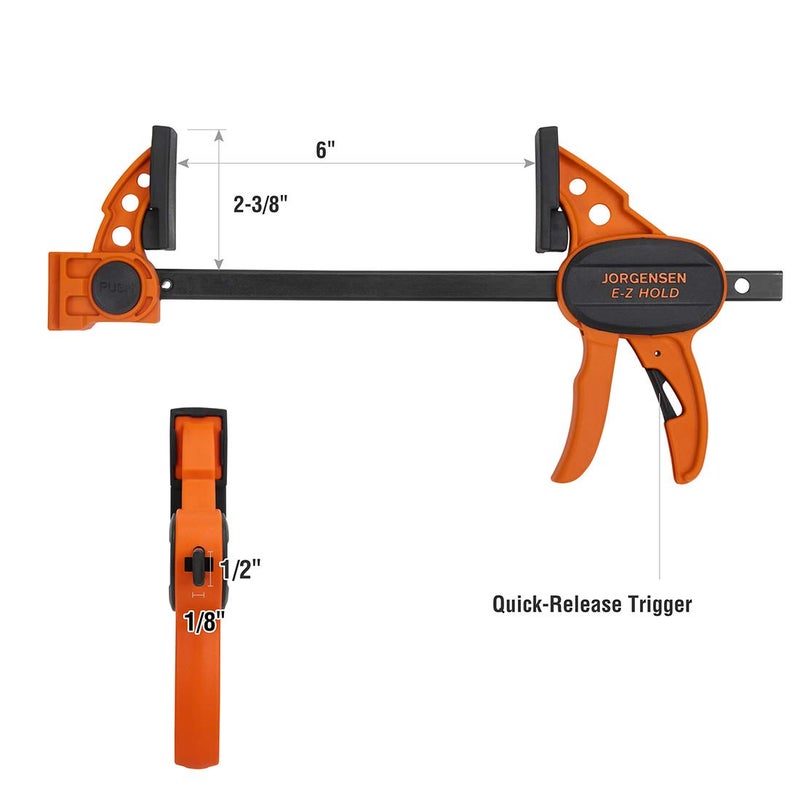 Jorgensen 6" Spreader/Bar Clamp Set, 4-pack,One-Hand Light Duty E-Z Hold Clamp/Spreader, 99216A,Black Orange - Image 2