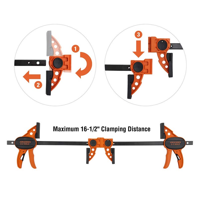 Jorgensen 6" Spreader/Bar Clamp Set, 4-pack,One-Hand Light Duty E-Z Hold Clamp/Spreader, 99216A,Black Orange - Image 3