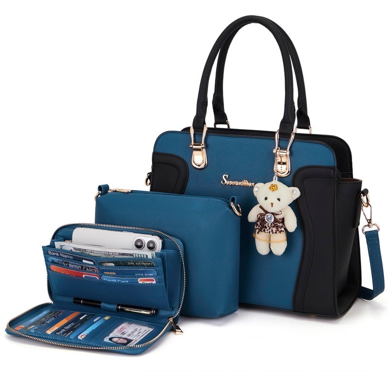 Soperwillton Purses for Women Crossbody Shoulder Handbags Top Handle Satchel Tote Bag Wallet Set 3pcs - Image 1