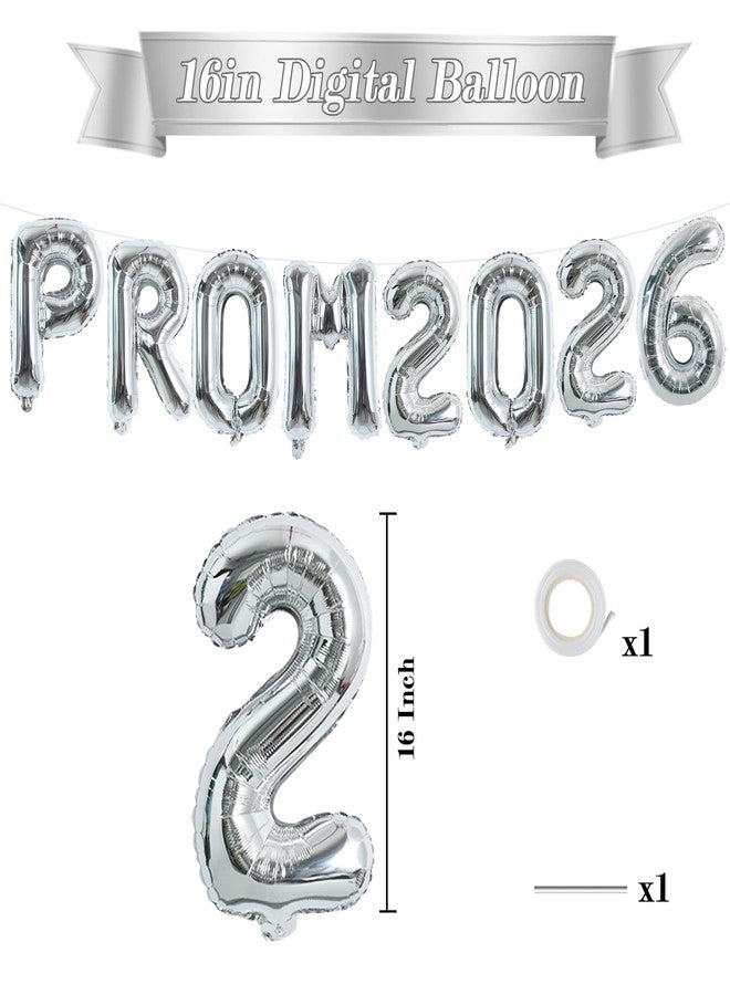 TONIFUL Prom 2026 Balloons - 16 Inch Silver Letter Foil Balloons Banner Class of 2026 Letters Props for Prom Night Party School Graduation 2026 Sign Decorations - Image 2