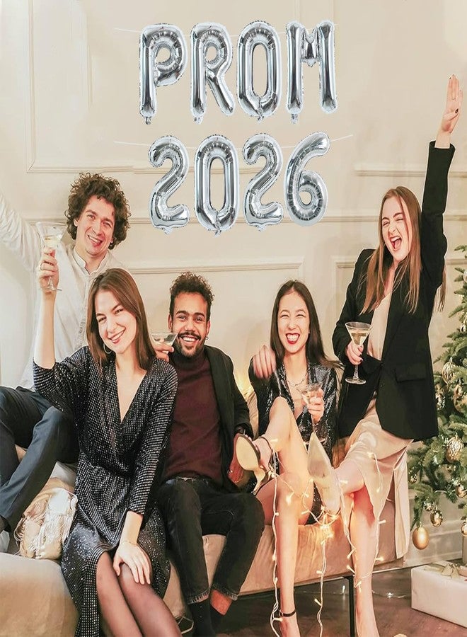 TONIFUL Prom 2026 Balloons - 16 Inch Silver Letter Foil Balloons Banner Class of 2026 Letters Props for Prom Night Party School Graduation 2026 Sign Decorations - Image 5