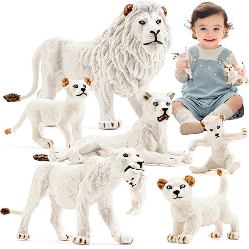 THINKBAY 6PCS White Lion Toys Figurines Pride African Jungle Animals Lion Family Realistic Zoo Animal Toys Preschool Toy Birthday Gift Cake Toppers for Kids Boys Girls - Image 3