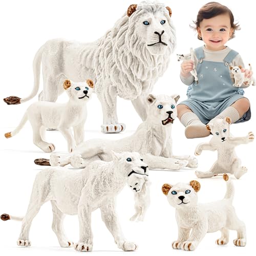 THINKBAY 6PCS White Lion Toys Figurines Pride African Jungle Animals Lion Family Realistic Zoo Animal Toys Preschool Toy Birthday Gift Cake Toppers for Kids Boys Girls - Image 1