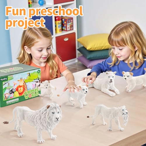 THINKBAY 6PCS White Lion Toys Figurines Pride African Jungle Animals Lion Family Realistic Zoo Animal Toys Preschool Toy Birthday Gift Cake Toppers for Kids Boys Girls - Image 5