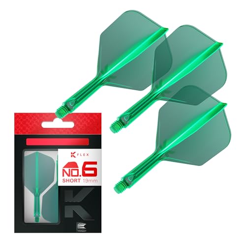 Target Darts K Flex Integrated Dart Flights and Shafts, No.6 Green (Short) | Pack of 3 K-Flex - No6, Kflex All in One Moulded Dart Flight & Stem | Professional Dart Accessories - Image 1