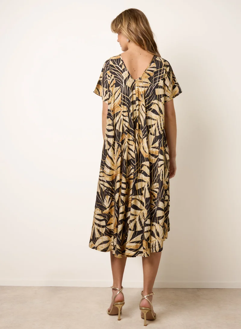 بلو فانيلا Topical Print Kimono Style Oversized Dress