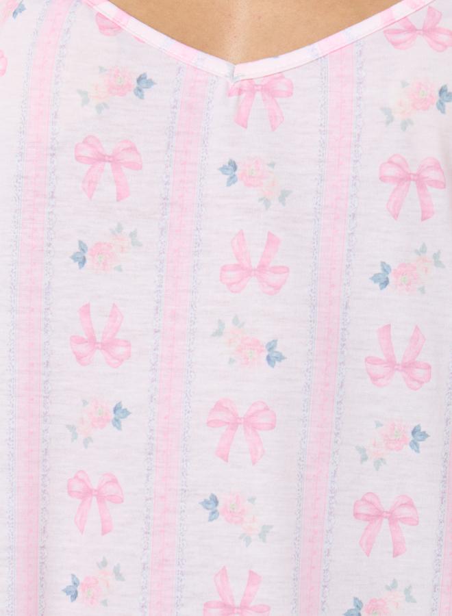 Styli Linear Bow Print V Neck Slip Dress - Image 4