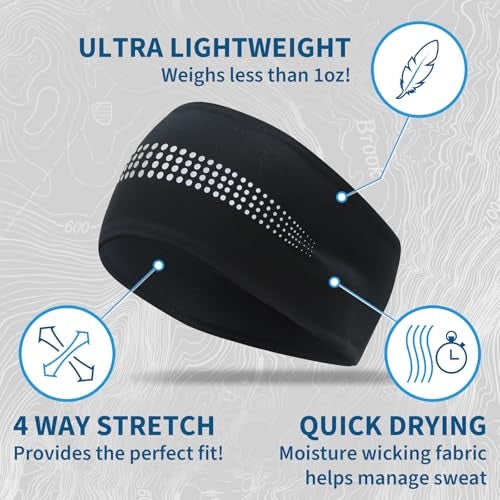 TrailHeads Womens Ponytail Headband - Reflective, Moisture Wicking Hair Headband for Running, Winter - Adrenaline Series - Black Reflective - Image 2