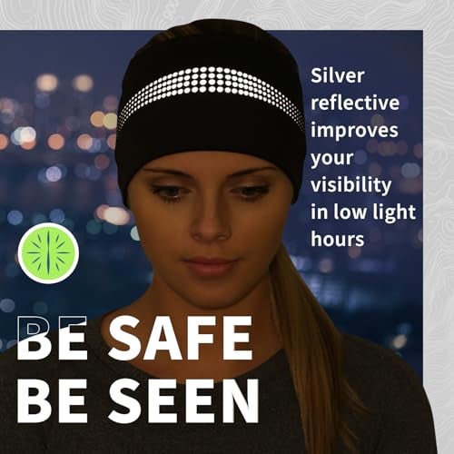 TrailHeads Womens Ponytail Headband - Reflective, Moisture Wicking Hair Headband for Running, Winter - Adrenaline Series - Black Reflective - Image 3
