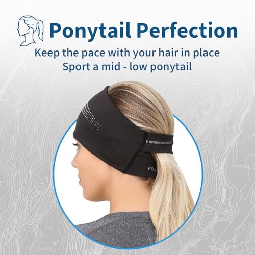 TrailHeads Womens Ponytail Headband - Reflective, Moisture Wicking Hair Headband for Running, Winter - Adrenaline Series - Black Reflective - Image 5