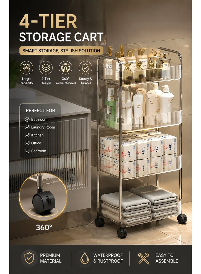 ALMUFARREJ Bathroom Organizer Cart, 4-Tier Rolling Storage Shelf | Smart Space-Saving Solution with Large Capacity for Bathroom Essentials - Image 2