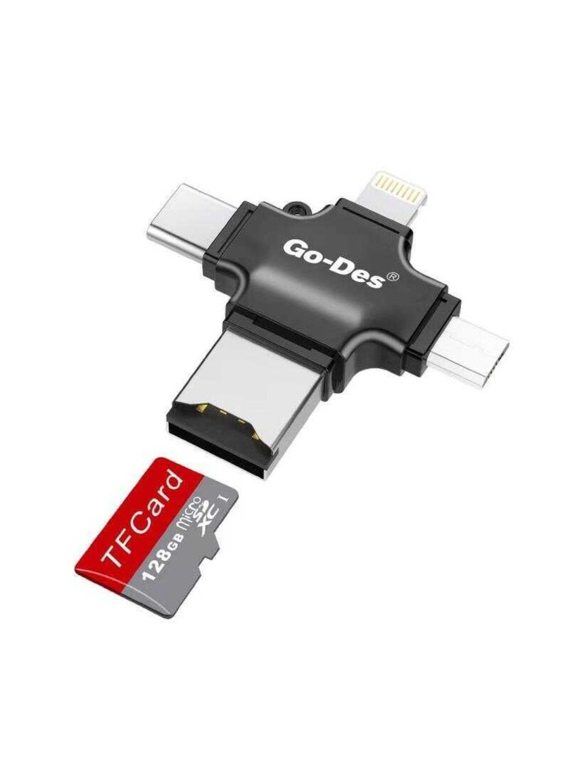 GO-DES GD-DK101 Universal Mobile Phone Card Reader – High-Speed USB OTG Adapter for SD, MicroSD, SIM, and Memory Cards – Compatible with Android, iOS, Windows, and Mac Devices – Compact & Portable Design - Image 1