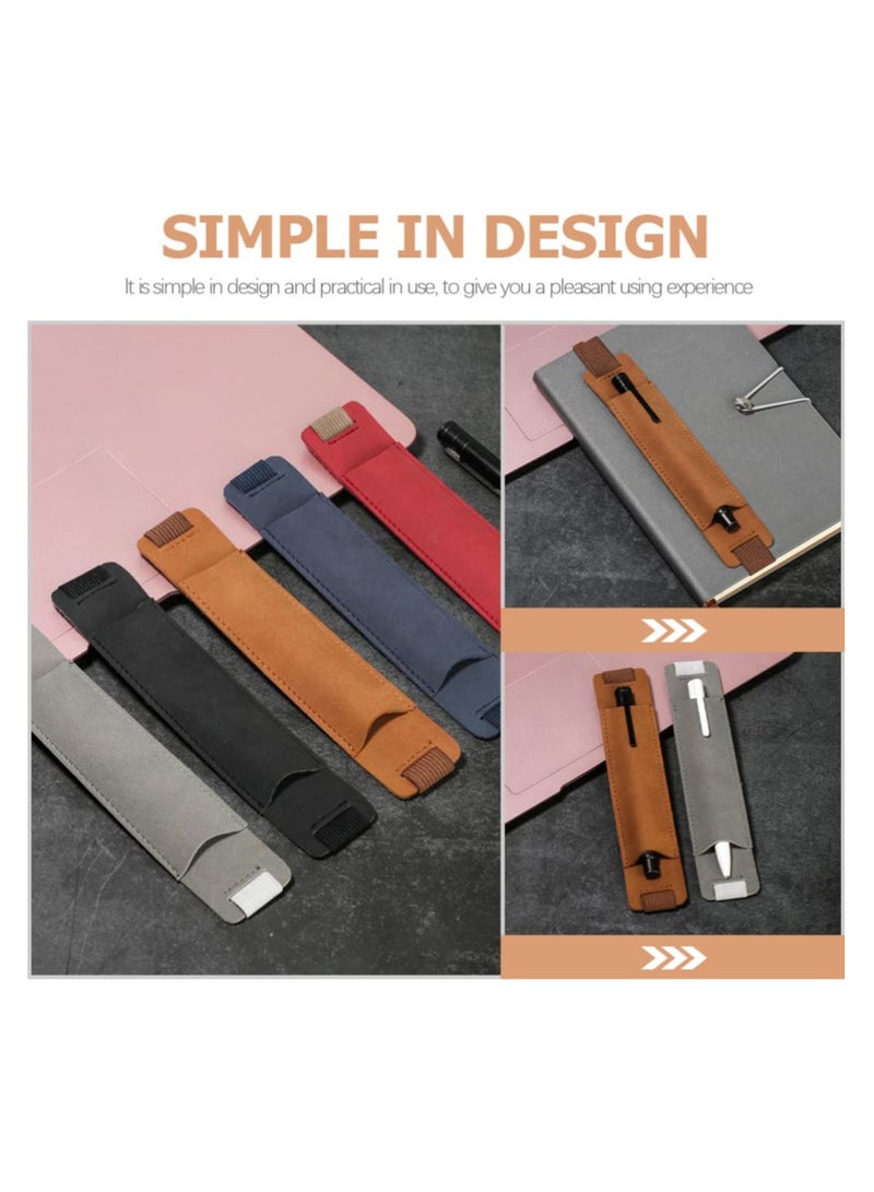 Excefore Adjustable Pencil Holder Elastic Notebook Pen Holder 5pcs Elastic Band PU Leather Pen Holders for Notebook PU Leather Pen Sleeve Pouch Pen Storage Band Bags Leather Pen Band Sleeve - Image 2