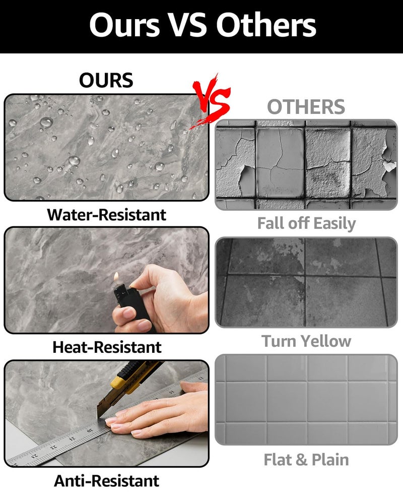 WADILE 20pcs Peel and Stick Tile Shower, 11.8"x11.8" Self-Adhesive Backsplash PVC Wall Panels for Home Bathroom, Kitchen, Living Room Dark Grey (Not Real Tile) - Image 4
