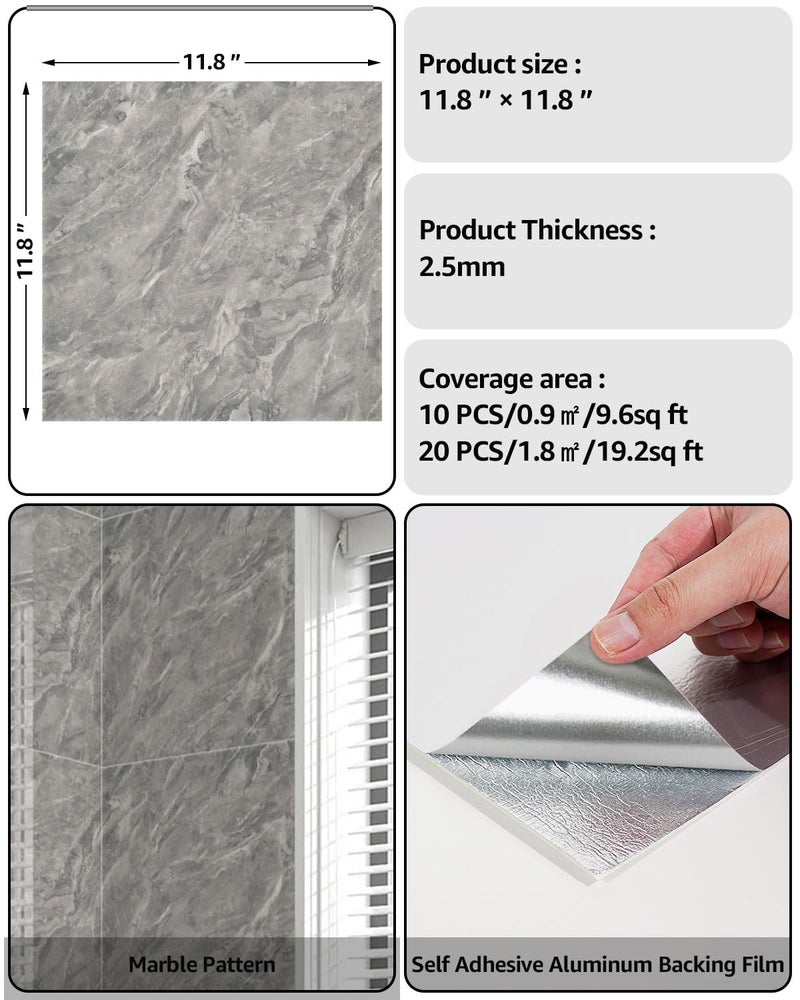 WADILE 20pcs Peel and Stick Tile Shower, 11.8"x11.8" Self-Adhesive Backsplash PVC Wall Panels for Home Bathroom, Kitchen, Living Room Dark Grey (Not Real Tile) - Image 2