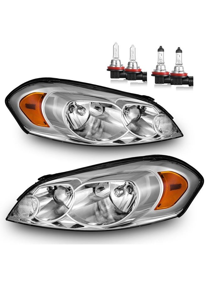 ROADEAL Headlights W/Bulbs for 2006-2013 Chevy Impala, 2006-2007 Chevy Monte Carlo, 2014-2016 Chevy Impala Limited Halogen Headlamp Replacement Driver & Passenger Side - Image 1