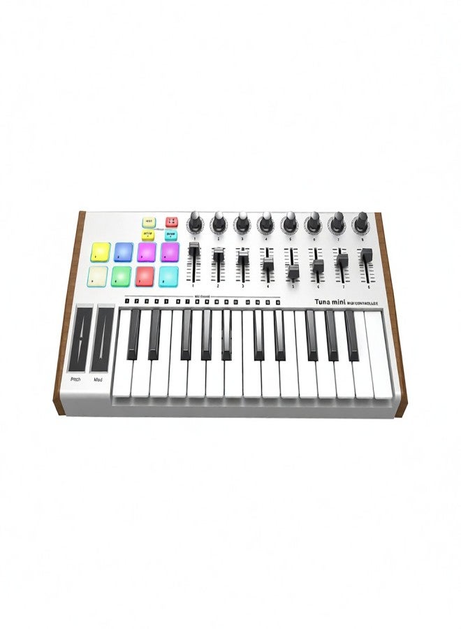 WORLDE TUNA MINI Ultra-Portable 25-Key USB MIDI Keyboard Controller 8 RGB Backlit Trigger Pads with 6.35mm Pedal Jack - Image 3