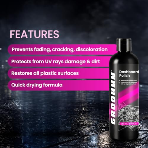 Groommm Car Dashboard Polish 250ML For Car Interior & Black Plastic Protectant | Car Interior Polish For Preventing Color Fading, Cracks & Sunrays Damage | Provides Rich Glossy Black Shine To Plastic - Image 3