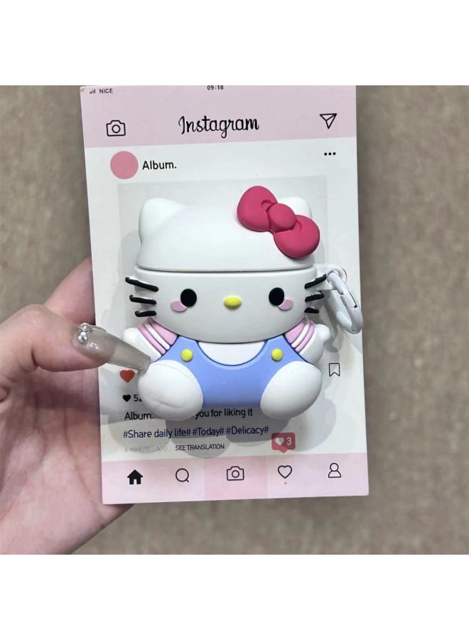Cartoon Three-color Cloth Cloth For Airpods4 Apple Wireless Bluetooth Earphone Case 1/2/3/Pro2 Earphone Case-Color:Three-dimensional Kt + Hook-Applicable Models:Airpods 1/2 Generation - Image 1