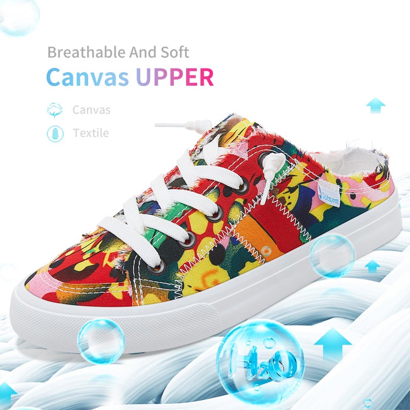 Obtaom Women Tie Dye Canvas Mules Memory Foam Clipper Fashion Sneakers Comfortable Multi Slip-On Mule Backless Holiday Shoes(Red/Floraï¼ŒUS9) - Image 4