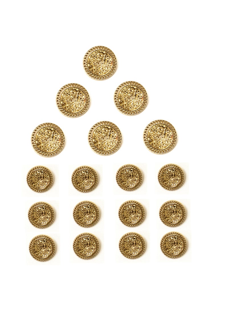 18 Pcs Gold Metal Buttons Set Ornate Round Buttons for Blazers, Coats, Dresses, Abayas & DIY Crafts (6pcs 23mm &12pcs 18mm) - Image 1