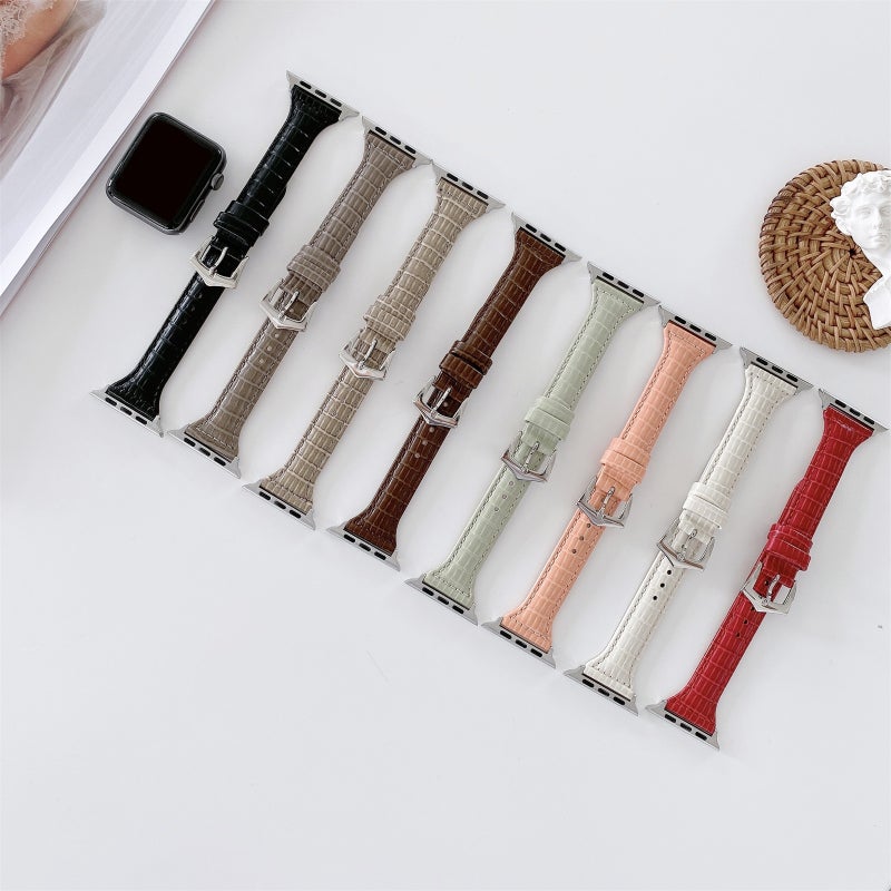 Crocodile Texture Leather Watch Band For Apple Watch Series 9&8&7 41mm / SE 3&SE 2&6&SE&5&4 40mm / 3&2&1 38mm(Red)