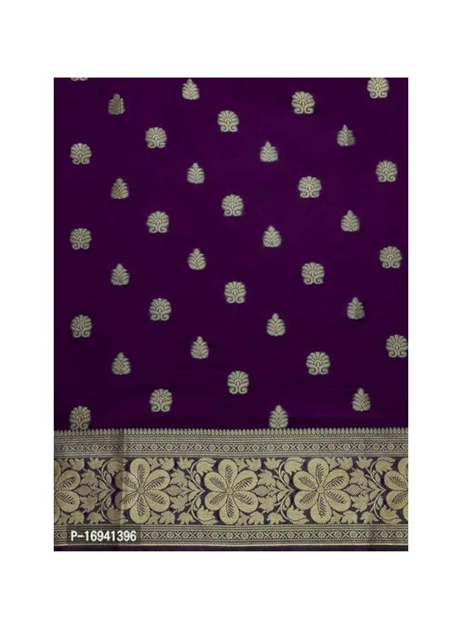 مملكة الإكسسوارات ساري نسائي من حرير باناراسي الخالص على طراز كانجيفارام مع قطعة بلوزة لحفلات الزفاف  - Image 5