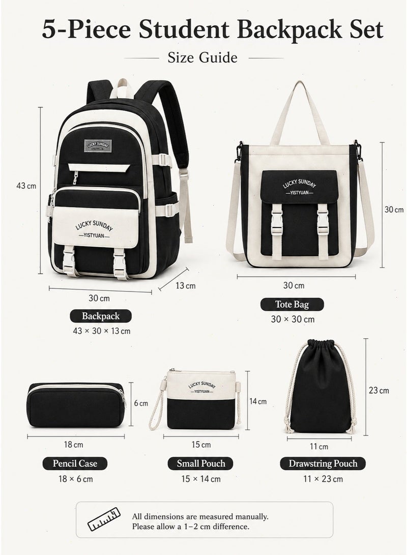 School Bag for Girls, 5-Piece Kids Backpack Set, Lightweight Design, Includes Lunch Bag, Pencil Case, Handbag & Coin Purse - Image 2
