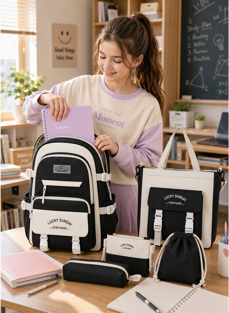 School Bag for Girls, 5-Piece Kids Backpack Set, Lightweight Design, Includes Lunch Bag, Pencil Case, Handbag & Coin Purse - Image 4