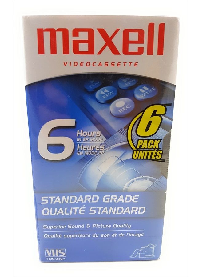 Maxell STD T-120 VHS Standard Grade Videotape, 6 Pack - Image 1