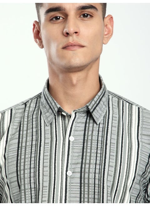 Grey Multi Striped Printed Shirt
