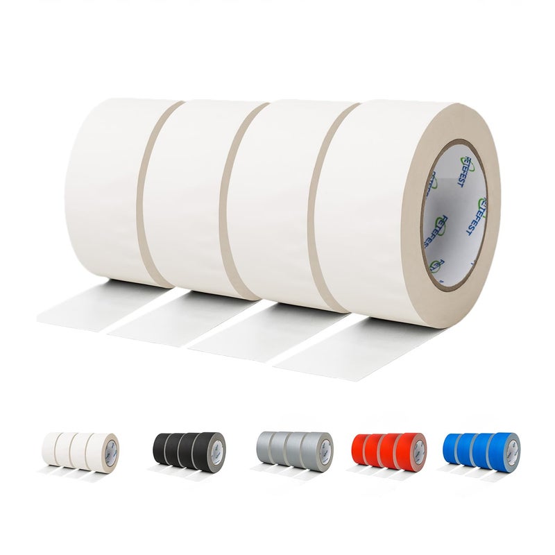Fetefest White Gaffer Tape 4 Pack Bulk, Heavy Duty, 2" x30Yards, Professional Grade Gaffers Tape White, Non-Reflective No Residue Hand Tear Self-Adhesive, Multiple Purposes (White, 4 Rolls) - Image 1