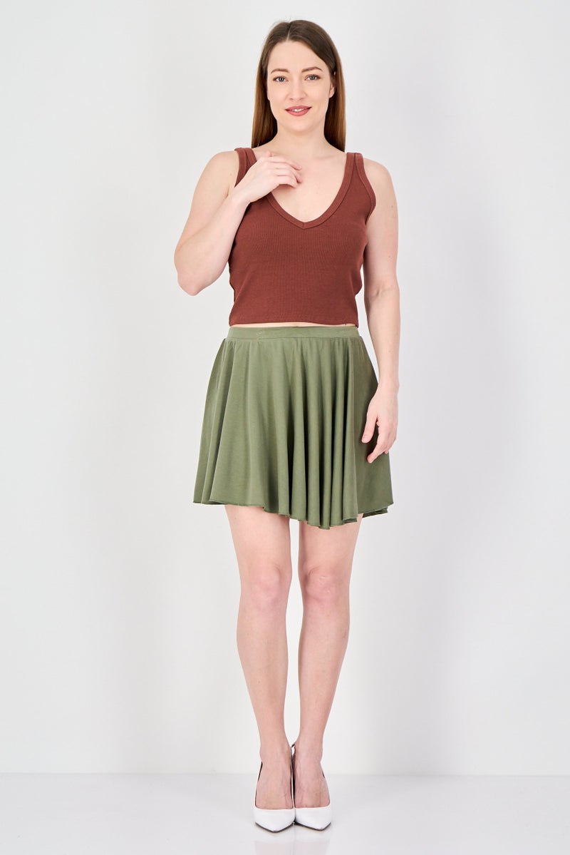 MONKI Women Plain Mini Skirt, Olive - Image 4