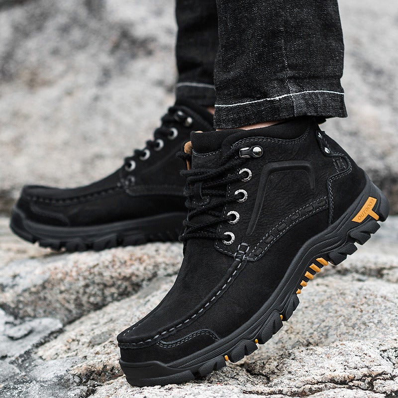 Winter Fleece-Lined Warm Outdoor Casual Cotton-Padded Shoes Sports Mountaineering Shoes High-Top Lace-Up Platform Non-Slip Matte Cowhide - Image 3