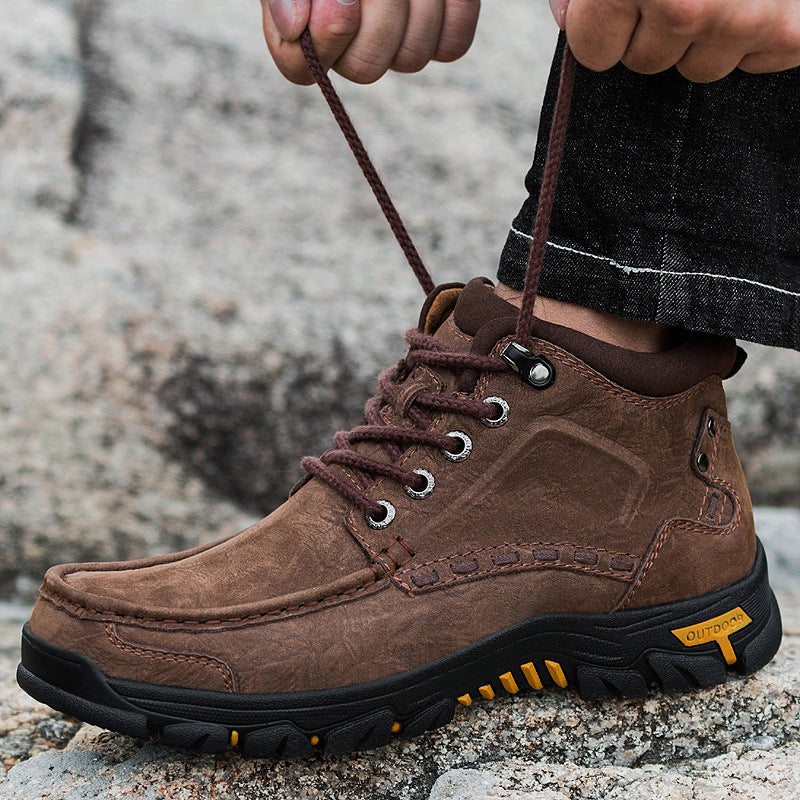 Winter Fleece-Lined Warm Outdoor Casual Cotton-Padded Shoes Sports Mountaineering Shoes High-Top Lace-Up Platform Non-Slip Matte Cowhide - Image 5