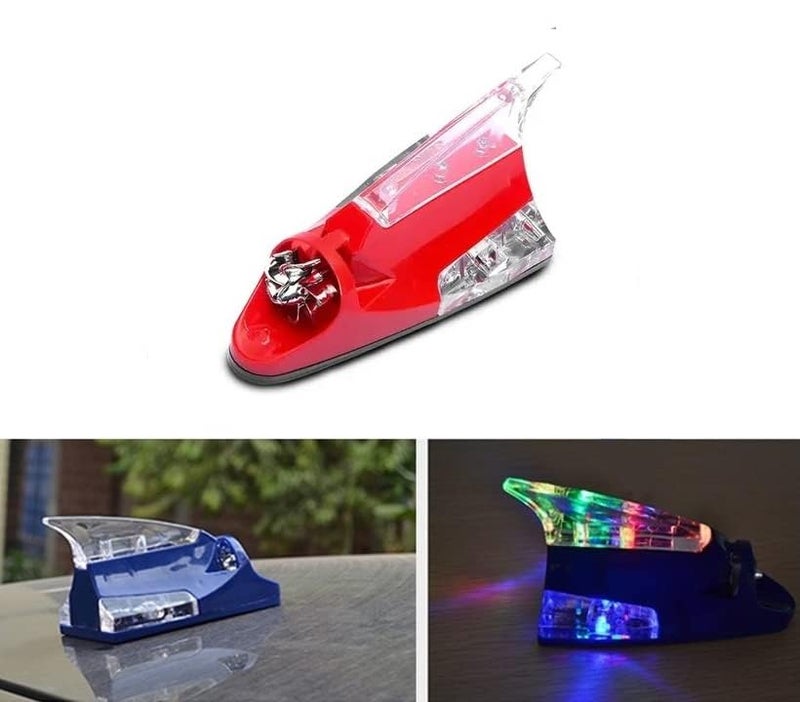 AutoBizarre Car Decorative Shark Fin Antenna with Wind Powered LED Multicolor Warning Strobe Lights Compatible with All Cars (Black) - Image 1