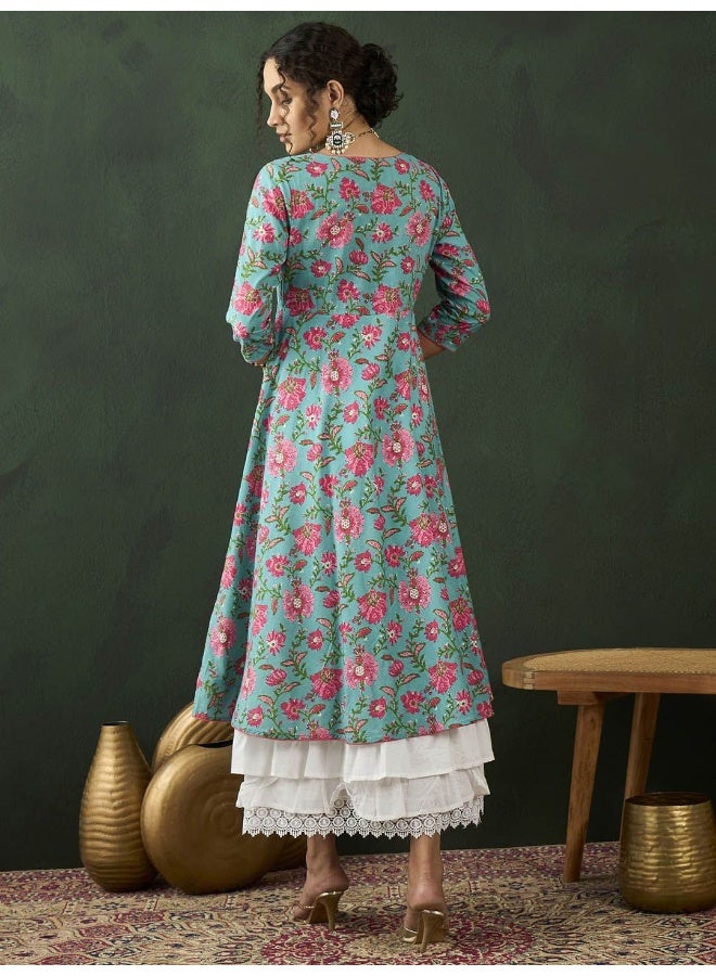 أيه كيه إس فستان ماكسي قطني بطبقات وطبعات زهور - Image 4