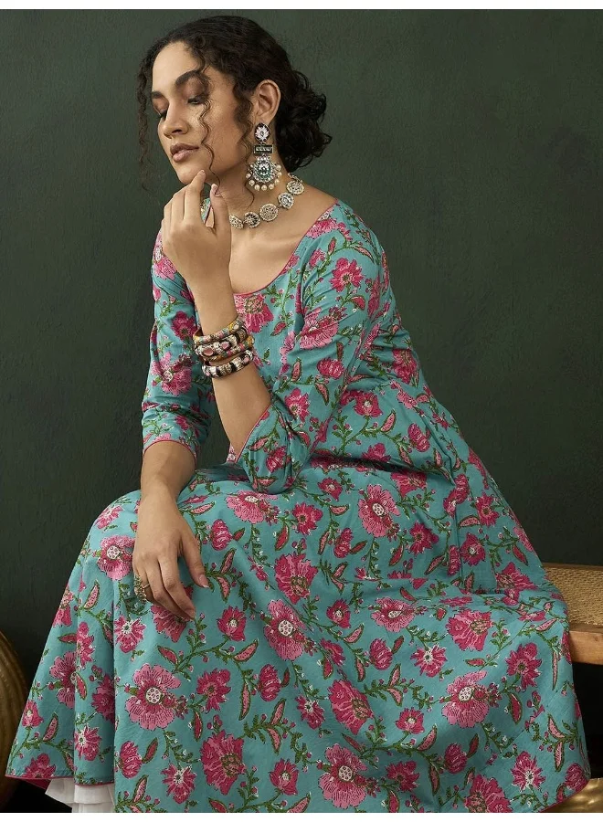 AKS Floral Printed Layered Cotton Maxi Dress