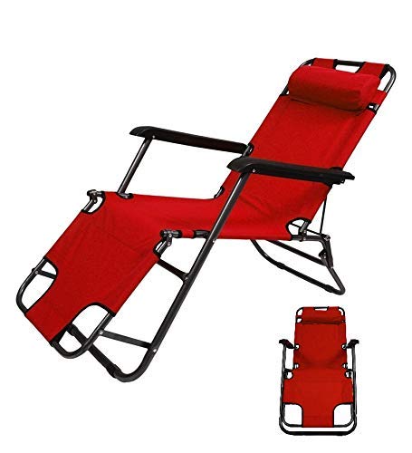 CPEX Lounge Chair with Arm Rest Aluminum Folding Sling Reclining Chair with Pillow for Indoor Outdoor Patio Deck Yard Beach Pool