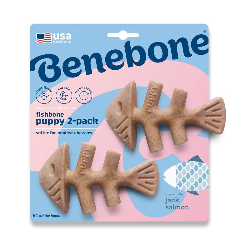 Benebone Puppy Fishbone Dog Chew Toys, Softer for Modest Chewers, Made in USA - Image 1