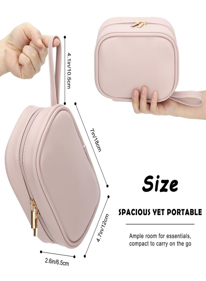 E-Tree Makeup Bag, Travel Leather Make up Case Organizer, Cosmetic Pouch for Girls Women, Small Toiletry Bag with Strap, Pink - Image 4
