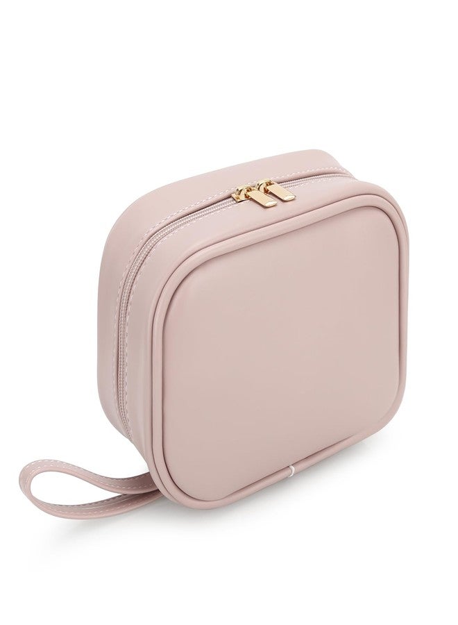 E-Tree Makeup Bag, Travel Leather Make up Case Organizer, Cosmetic Pouch for Girls Women, Small Toiletry Bag with Strap, Pink - Image 1