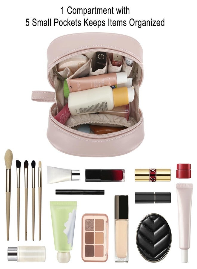 E-Tree Makeup Bag, Travel Leather Make up Case Organizer, Cosmetic Pouch for Girls Women, Small Toiletry Bag with Strap, Pink - Image 3
