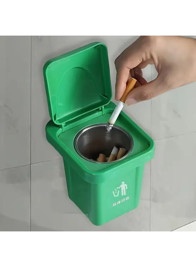Green Wall Mounted Trash Can and Ashtray Set Stainless Steel Space Saving Square Design - Image 2