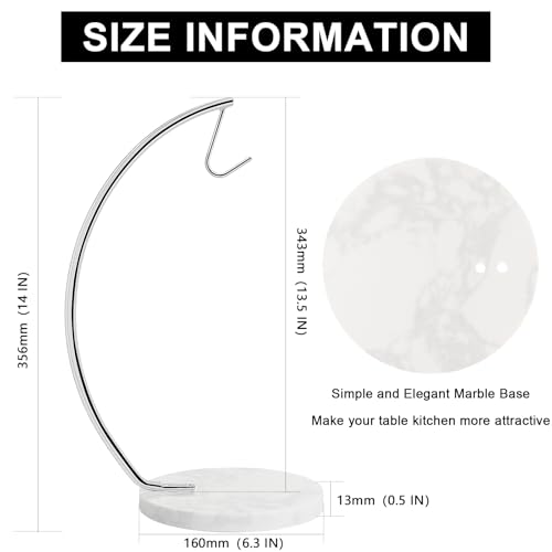 Livabber Banana Holder with Marble Base, Metal Banana Hanger Modern Tree Stand with Hook, Stylish Banana Keeper Fresh Fruit Storage Organizer Freestanding for Kitchen Countertop (Chrome, Single Hook) - Image 2