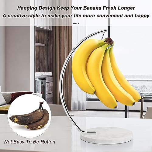 Livabber Banana Holder with Marble Base, Metal Banana Hanger Modern Tree Stand with Hook, Stylish Banana Keeper Fresh Fruit Storage Organizer Freestanding for Kitchen Countertop (Chrome, Single Hook) - Image 5