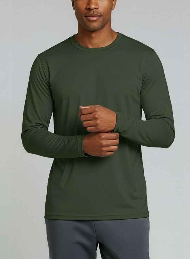 REALESSENTIALS 3 Pack: Men's Mesh Moisture Wicking Performance Long Sleeve T-Shirt, UV Sun Protection Outdoor Active Athletic Crew Top, Set 6, L - Image 4