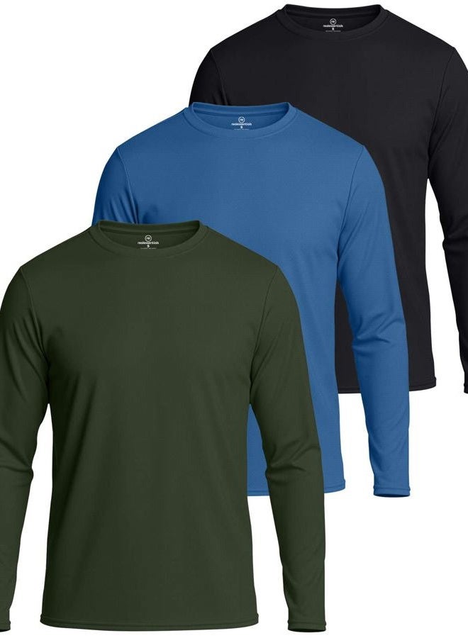 REALESSENTIALS 3 Pack: Men's Mesh Moisture Wicking Performance Long Sleeve T-Shirt, UV Sun Protection Outdoor Active Athletic Crew Top, Set 6, L - Image 1